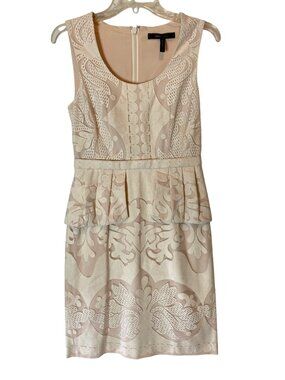 BCBGMaxAzria Beige Lace Peplum Sheath Dress